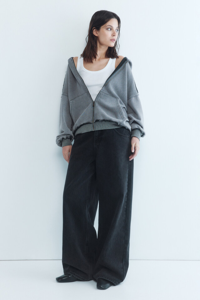 Толстовка на молнии oversize с вареным эффектом - цвет серый - 6