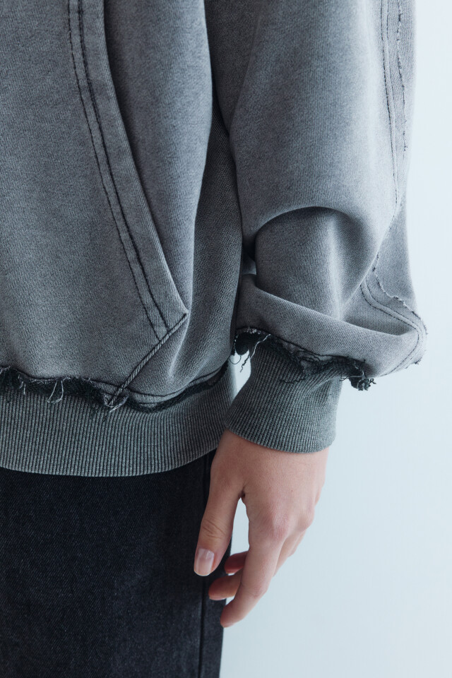 Толстовка на молнии oversize с вареным эффектом - цвет серый - 8