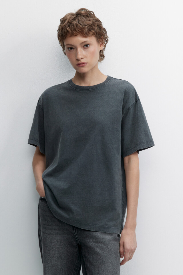 Футболка oversize хлопковая с вареным эффектом - цвет серый - 1