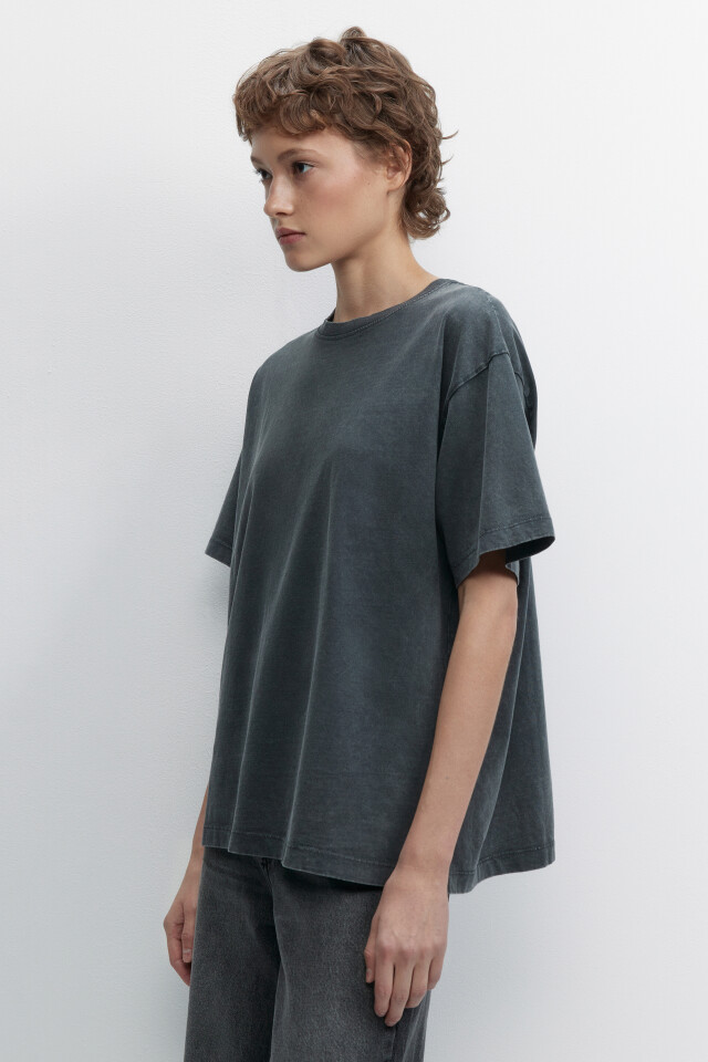 Футболка oversize хлопковая с вареным эффектом - цвет серый - 2