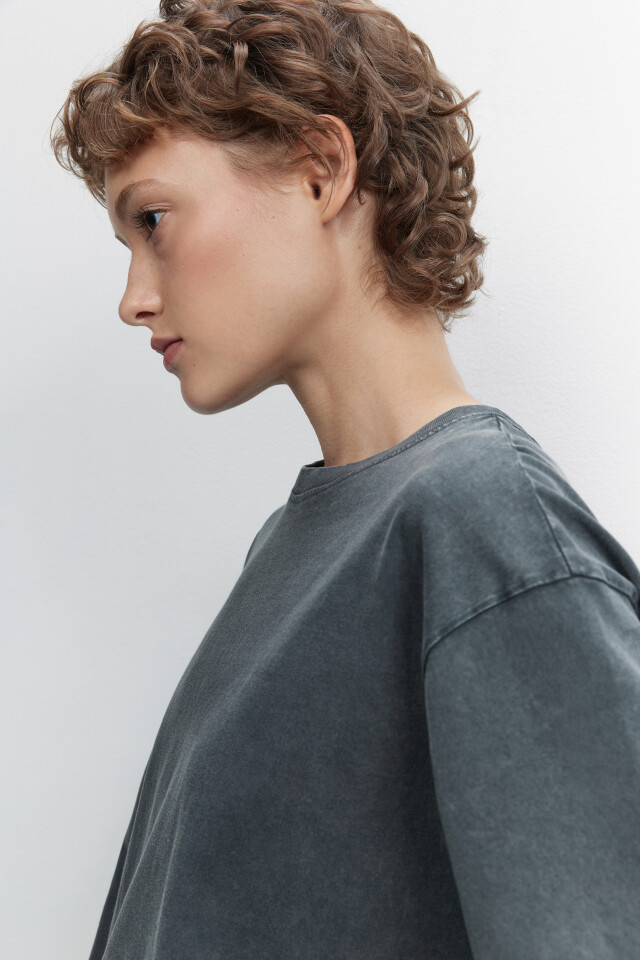 Футболка oversize хлопковая с вареным эффектом - цвет серый - 5