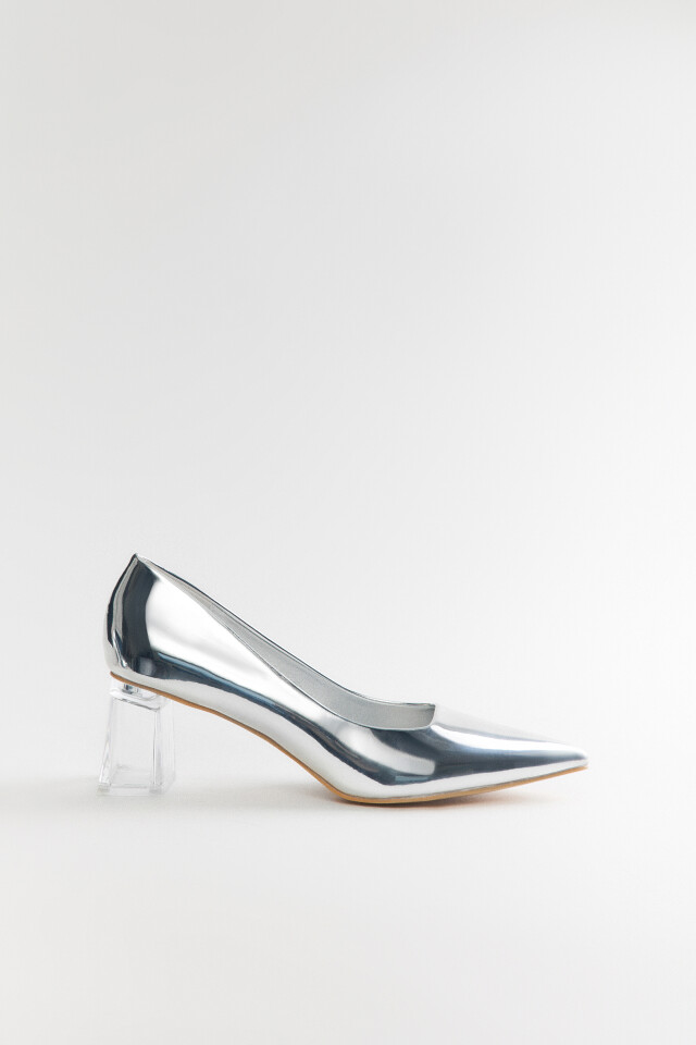 Туфли-лодочки зеркальные на прозрачном каблуке - цвет серый - 1