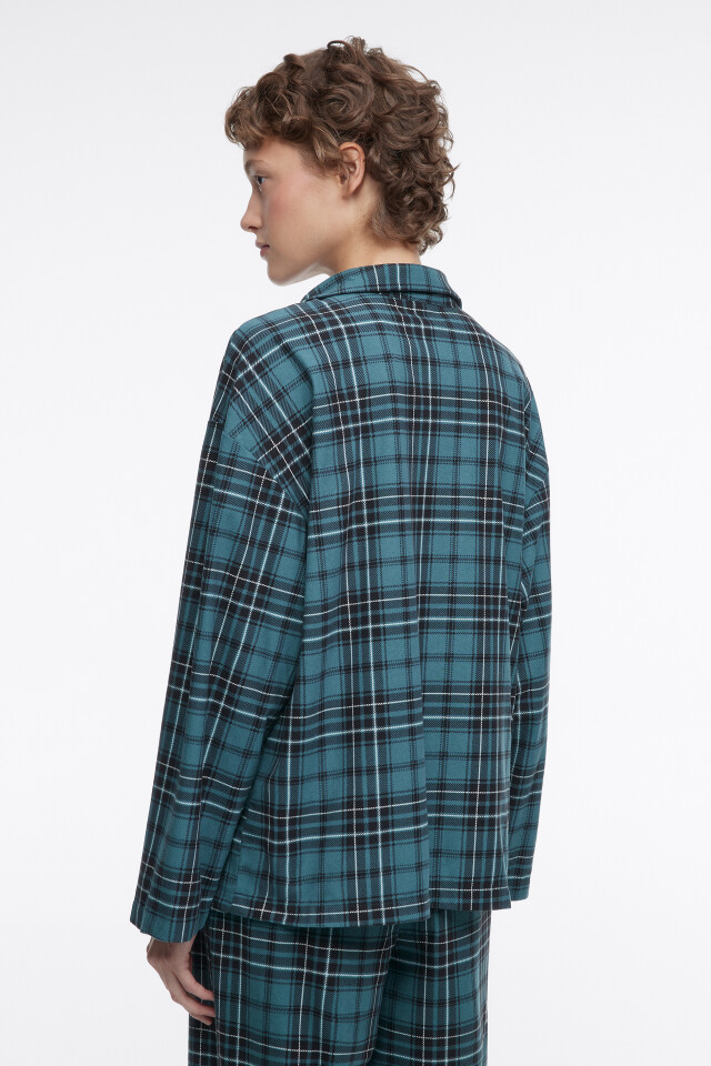 Рубашка oversize домашняя в клетку - цвет зеленый - 4