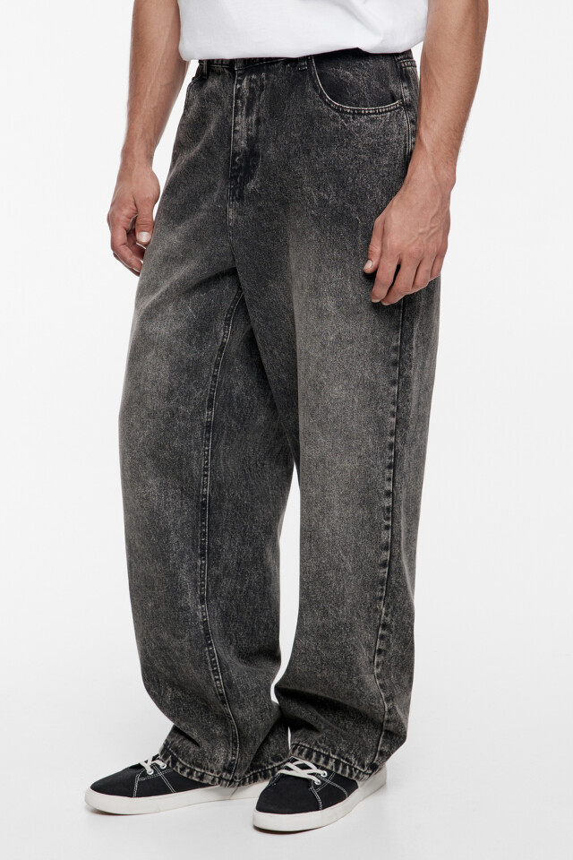 Джинсы oversize широкие с эффектом масляной стирки - цвет серый - 2