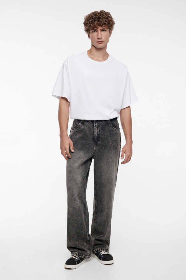 Джинсы oversize широкие с эффектом масляной стирки - цвет серый - 4