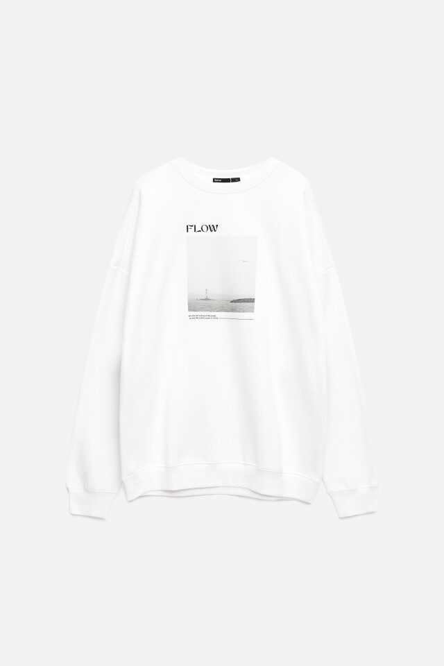 Свитшот oversize утепленный с принтом и надписями - цвет белый - 10