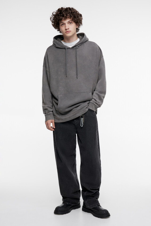 Худи oversize с начесом и состаренным эффектом - цвет серый - 1