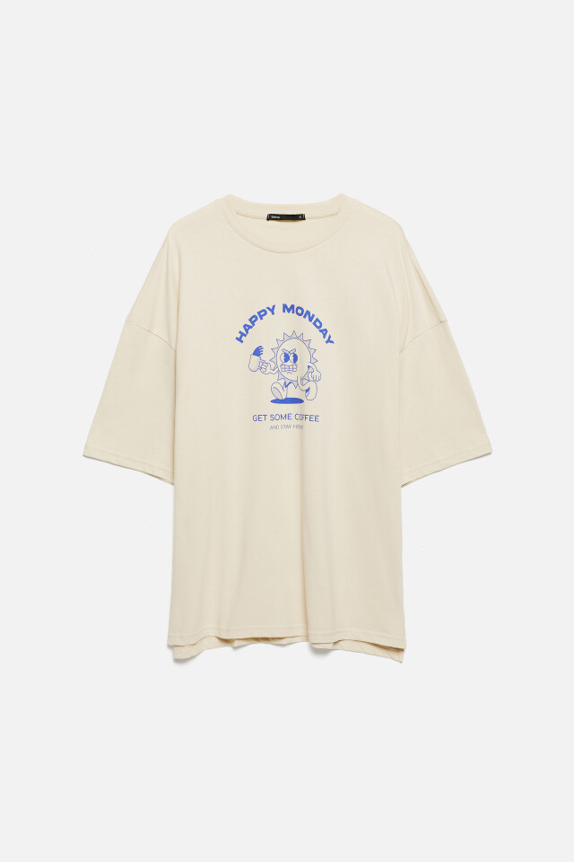 Футболка oversize хлопковая с забавным принтом - цвет бежевый - 10