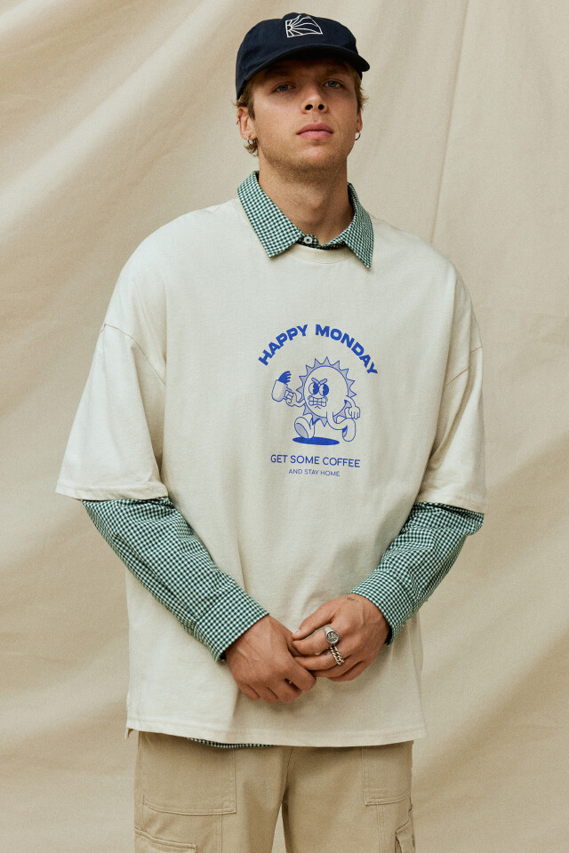 Футболка oversize хлопковая с забавным принтом - цвет бежевый - 9