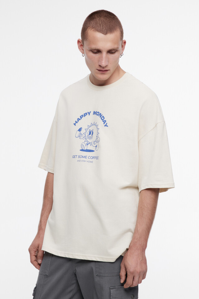 Футболка oversize хлопковая с забавным принтом - цвет бежевый - 4