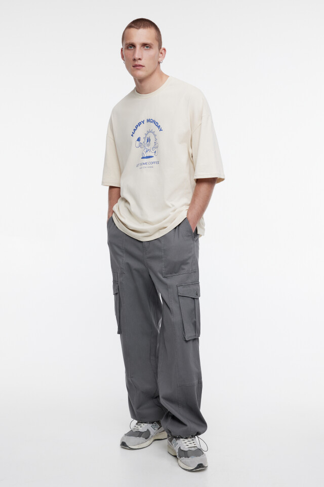 Футболка oversize хлопковая с забавным принтом - цвет бежевый - 6