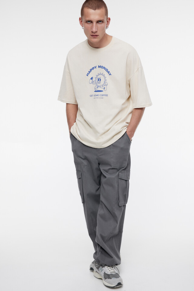 Футболка oversize хлопковая с забавным принтом - цвет бежевый - 1