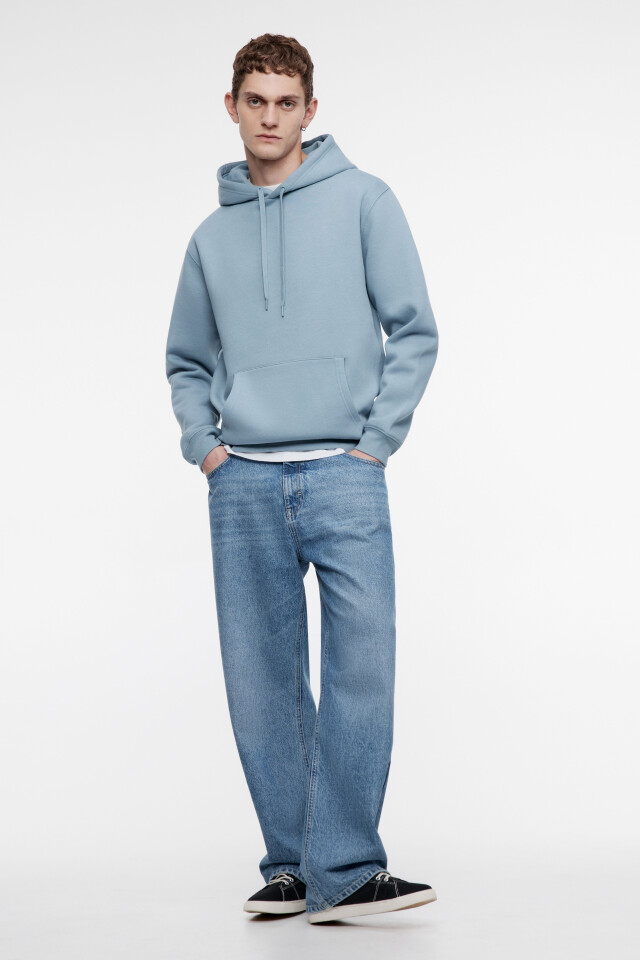 Худи oversize хлопковая с флисовым утеплением - цвет голубой - 1