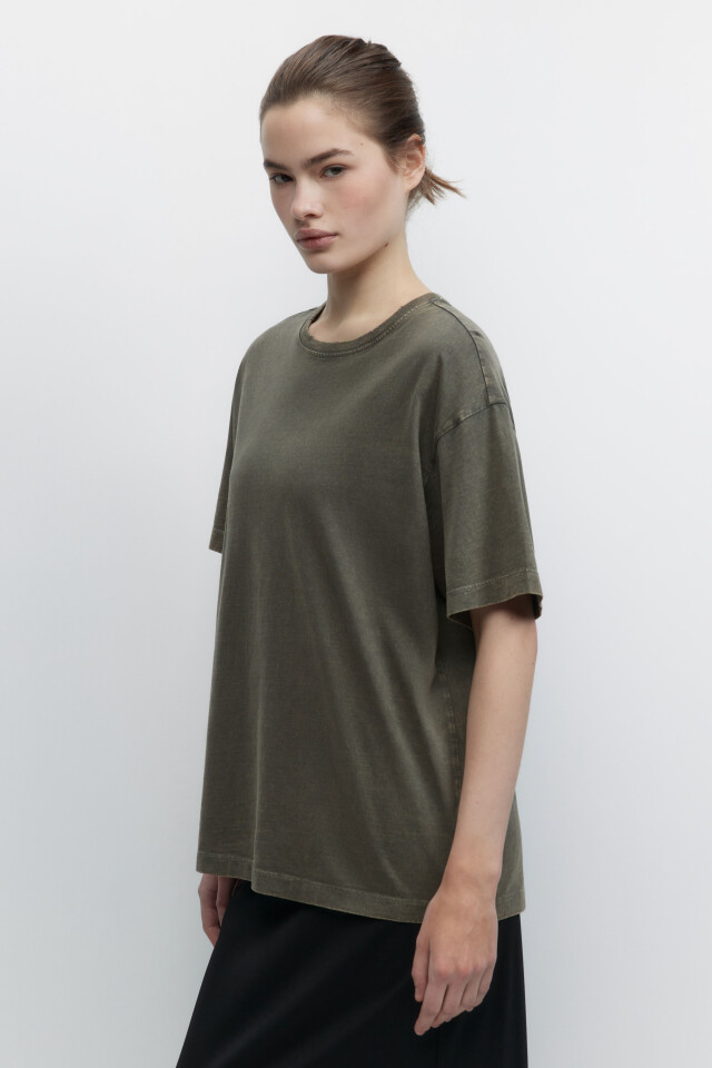 Футболка oversize рваная с вареным эффектом - цвет зеленый - 3