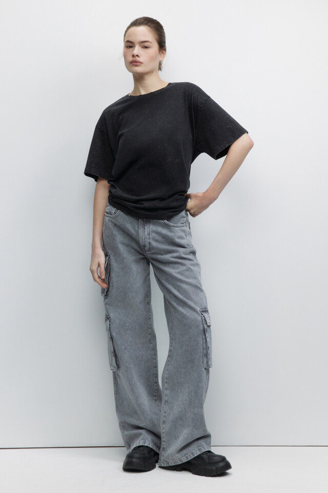 Футболка oversize рваная с вареным эффектом - цвет черный - 1