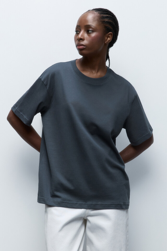 Футболка oversize хлопковая базовая - цвет серый - 1