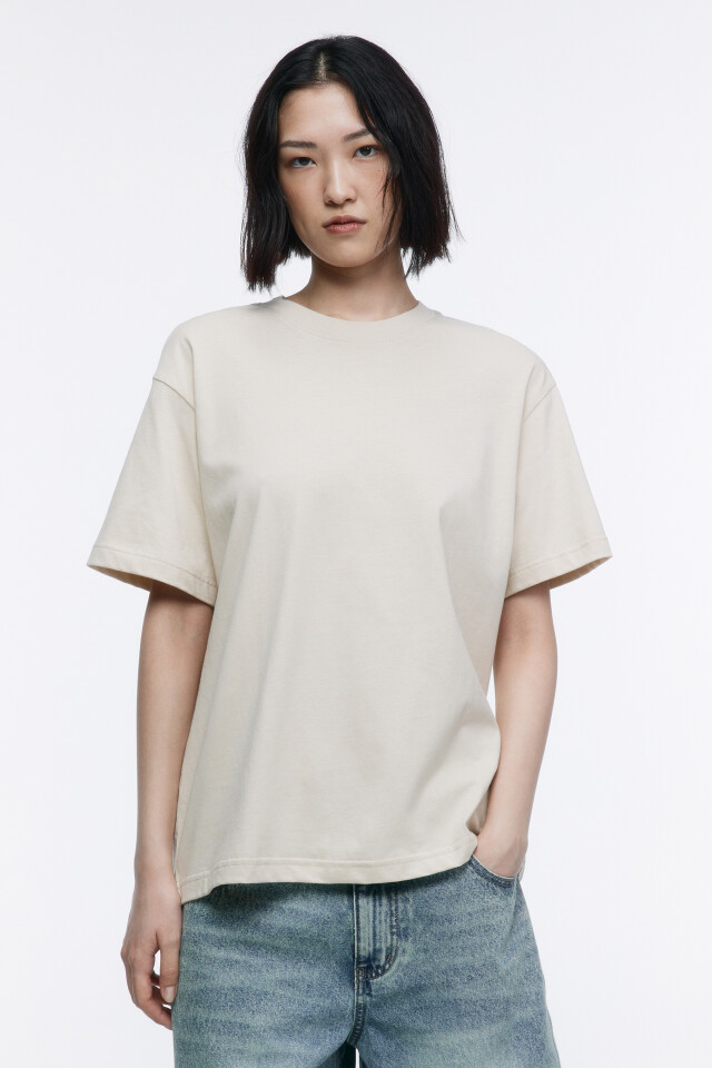 Футболка oversize хлопковая базовая - цвет бежевый - 2