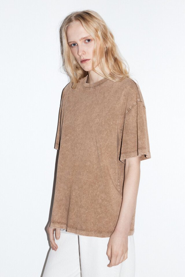 Футболка oversize с вареным эффектом - цвет бежевый - 3