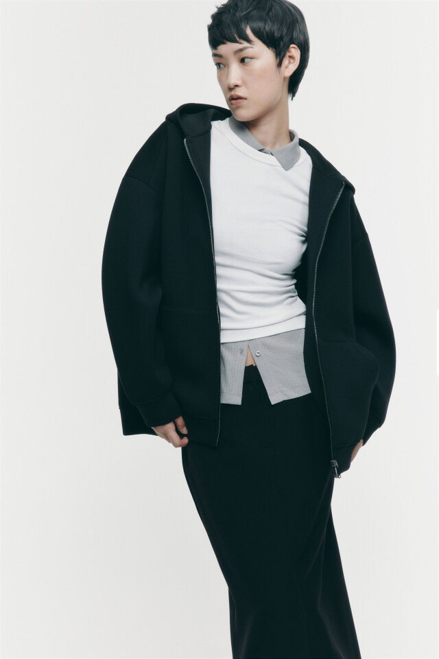 Худи oversize на молнии из неопрена - цвет черный - 1