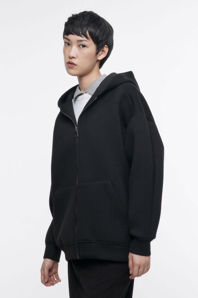 Худи oversize на молнии из неопрена - цвет черный - 4