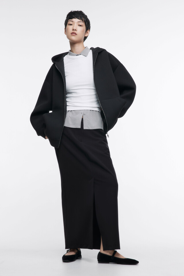 Худи oversize на молнии из неопрена - цвет черный - 6