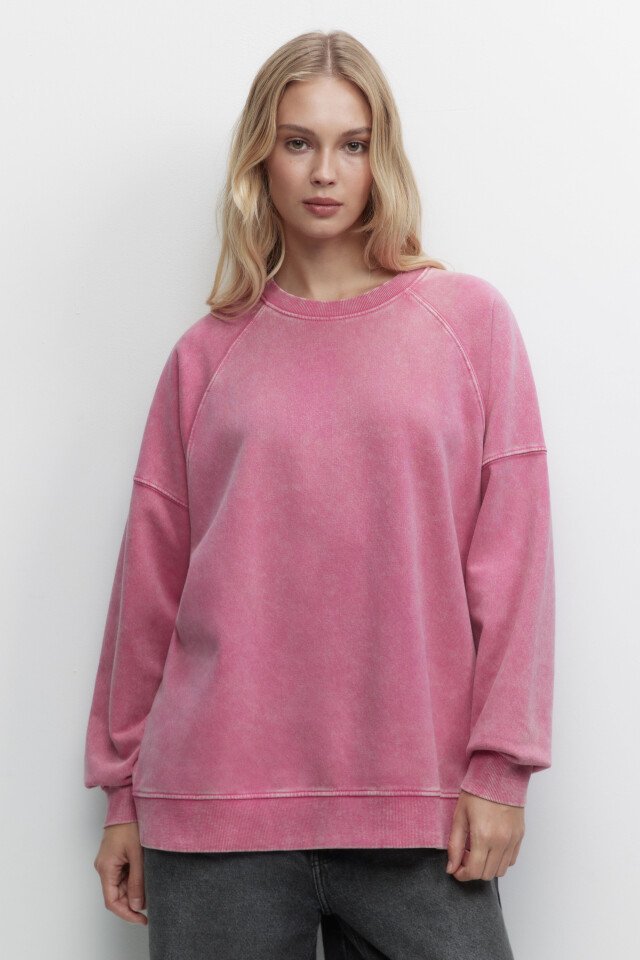 Свитшот oversize с вареным эффектом и начесом - цвет розовый - 2