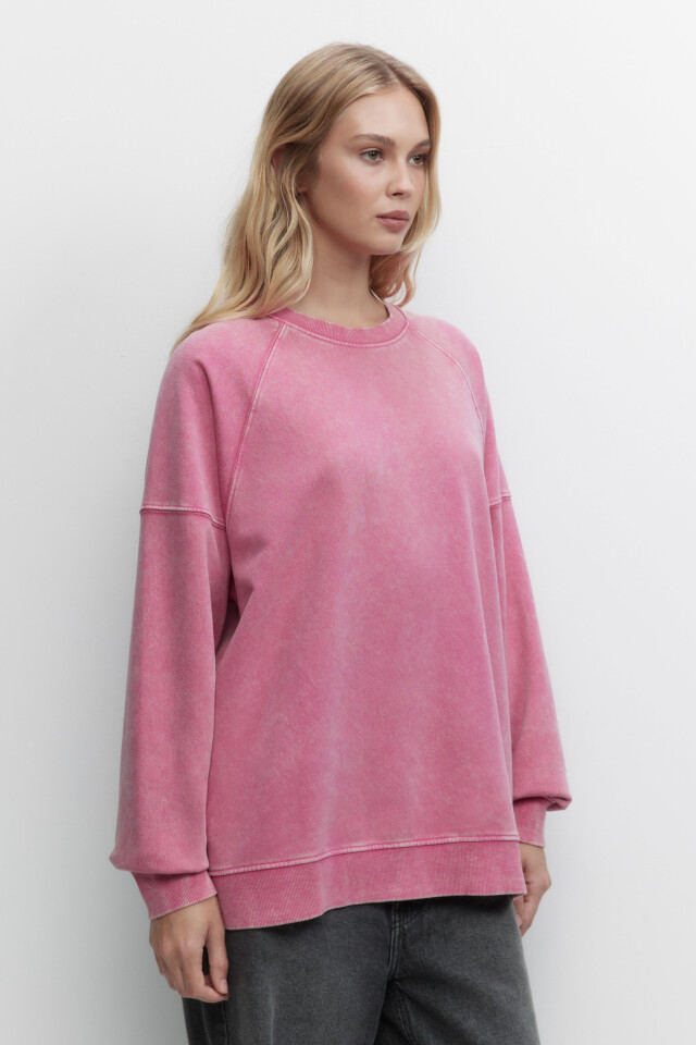 Свитшот oversize с вареным эффектом и начесом - цвет розовый - 3