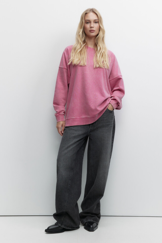 Свитшот oversize с вареным эффектом и начесом - цвет розовый - 1