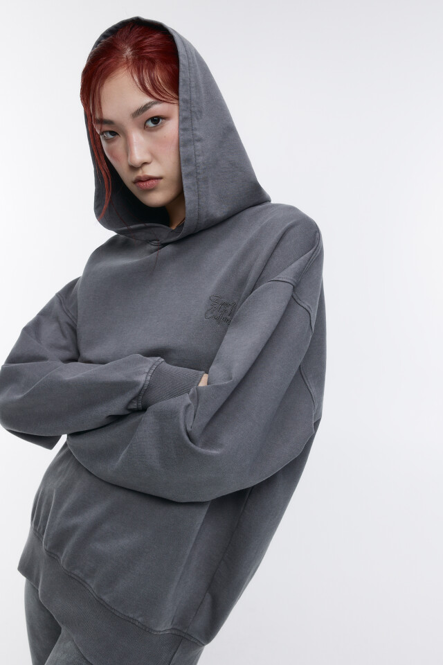 Худи oversize спортивная с вареным эффектом - цвет серый - 1