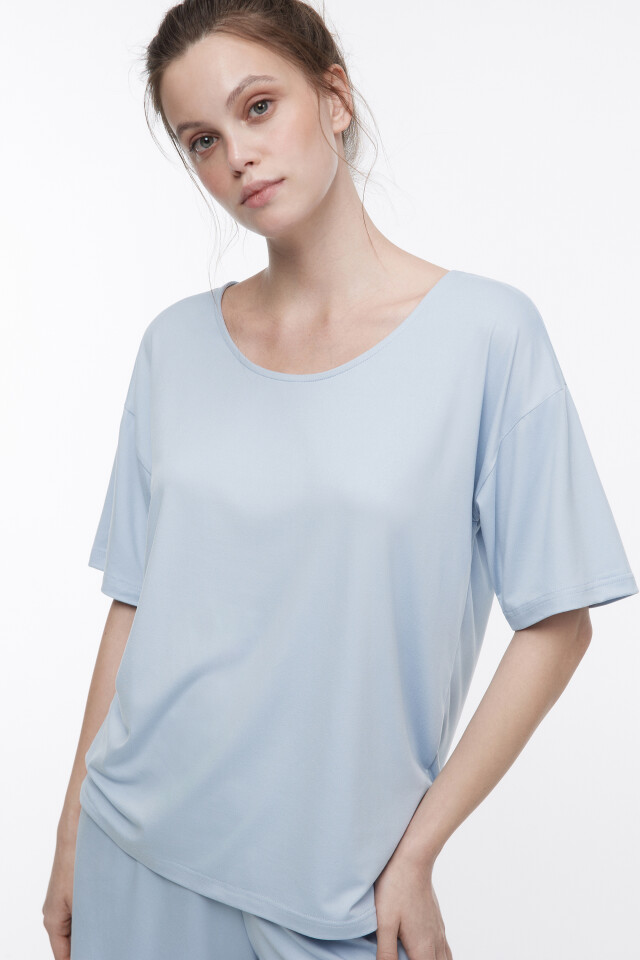 Футболка oversize домашняя трикотажная - цвет голубой - 1
