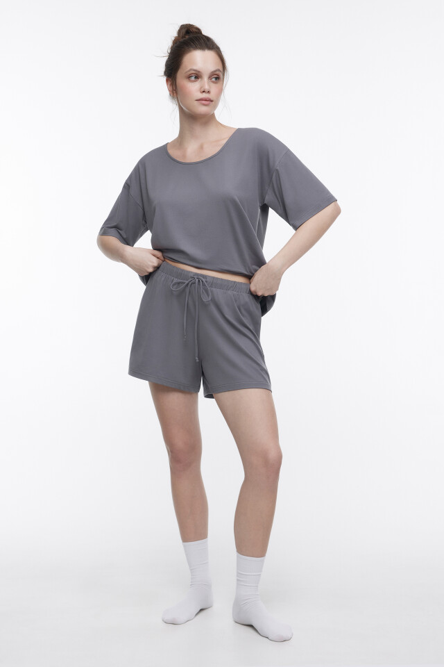 Футболка oversize домашняя трикотажная - цвет серый - 1