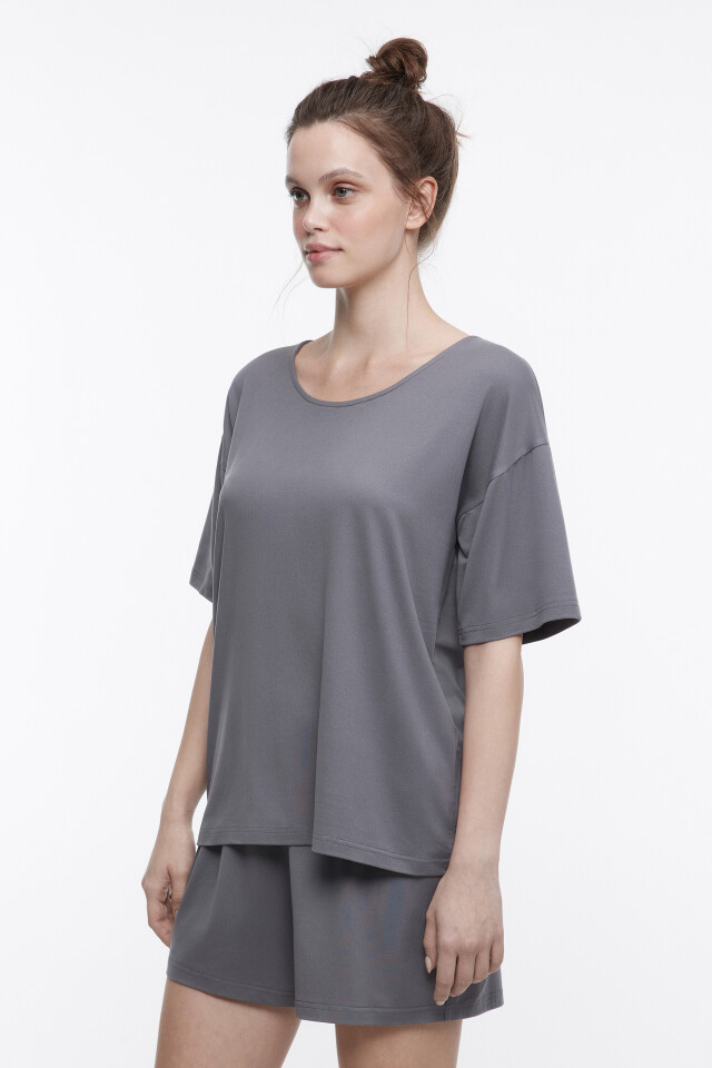 Футболка oversize домашняя трикотажная - цвет серый - 3