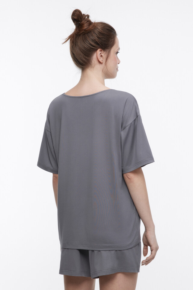 Футболка oversize домашняя трикотажная - цвет серый - 4