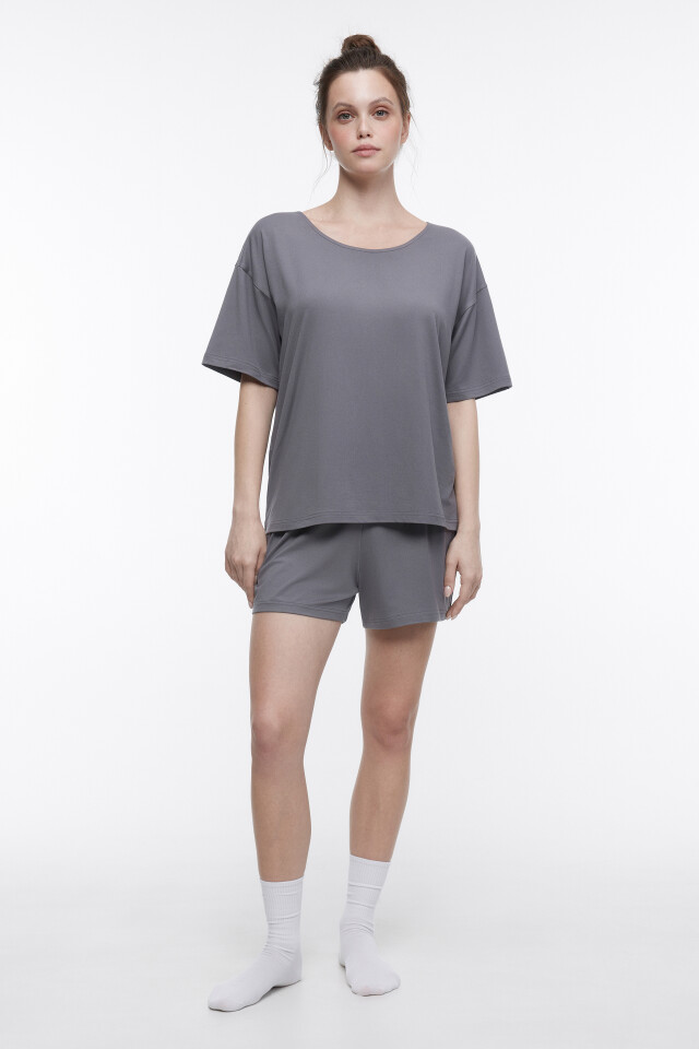 Футболка oversize домашняя трикотажная - цвет серый - 5