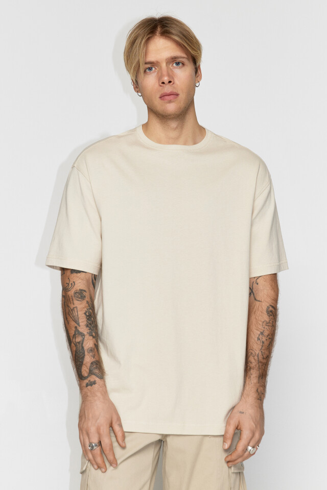 Футболка oversize хлопковая базовая - цвет бежевый - 3