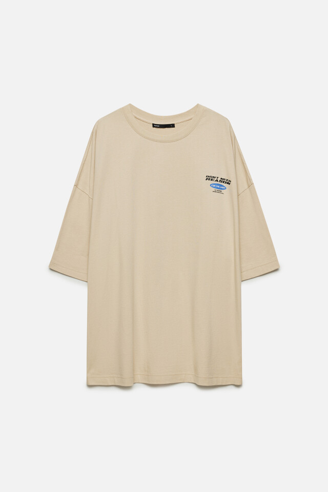 Футболка oversize хлопковая с принтом - цвет бежевый - 8