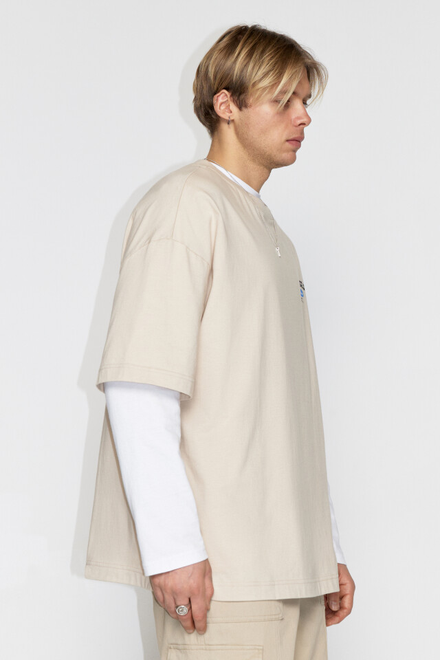 Футболка oversize хлопковая с принтом - цвет бежевый - 5