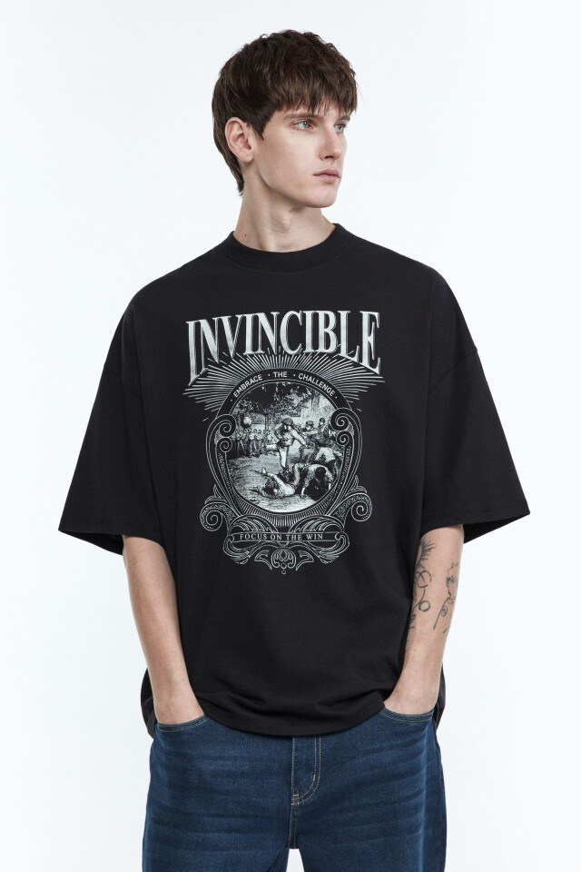 Футболка oversize с принтом - цвет черный - 3