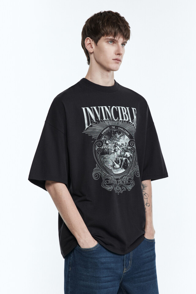 Футболка oversize с принтом - цвет черный - 4