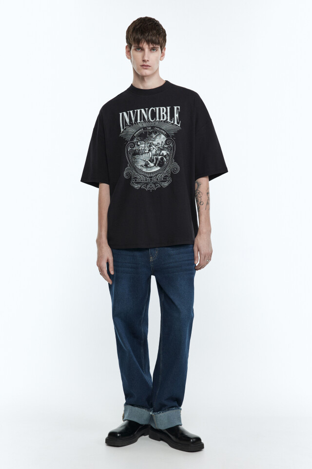 Футболка oversize с принтом - цвет черный - 6