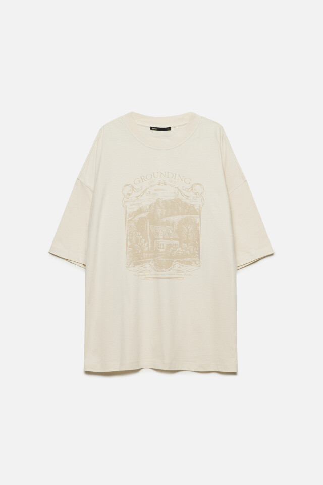 Футболка oversize с принтом - цвет бежевый - 10