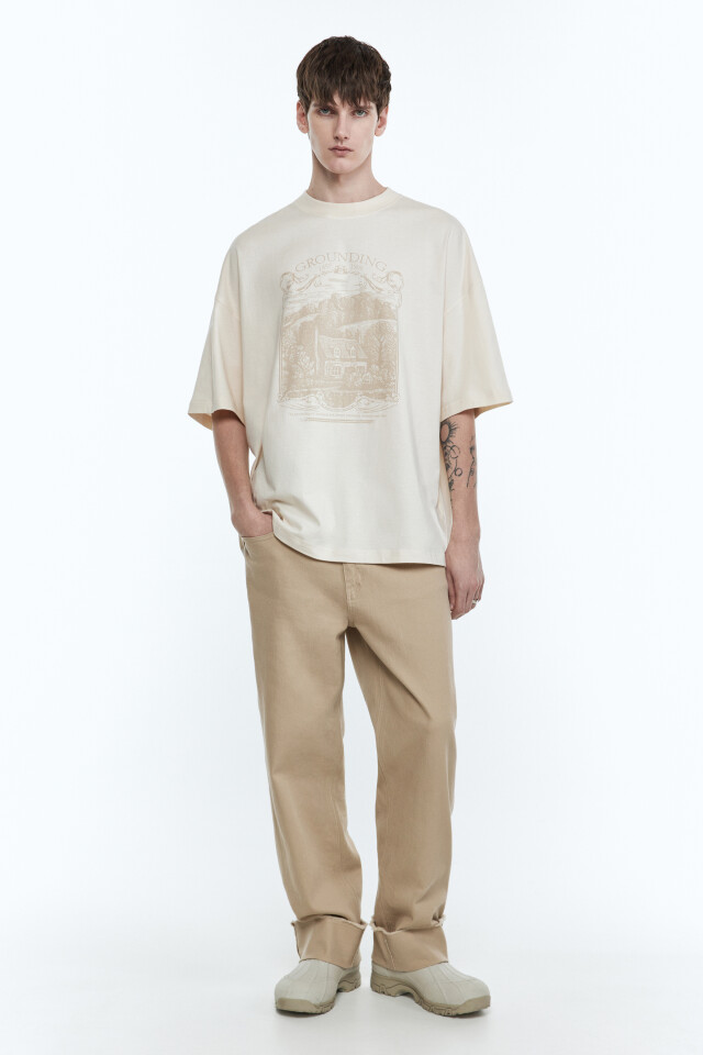 Футболка oversize с принтом - цвет бежевый - 6