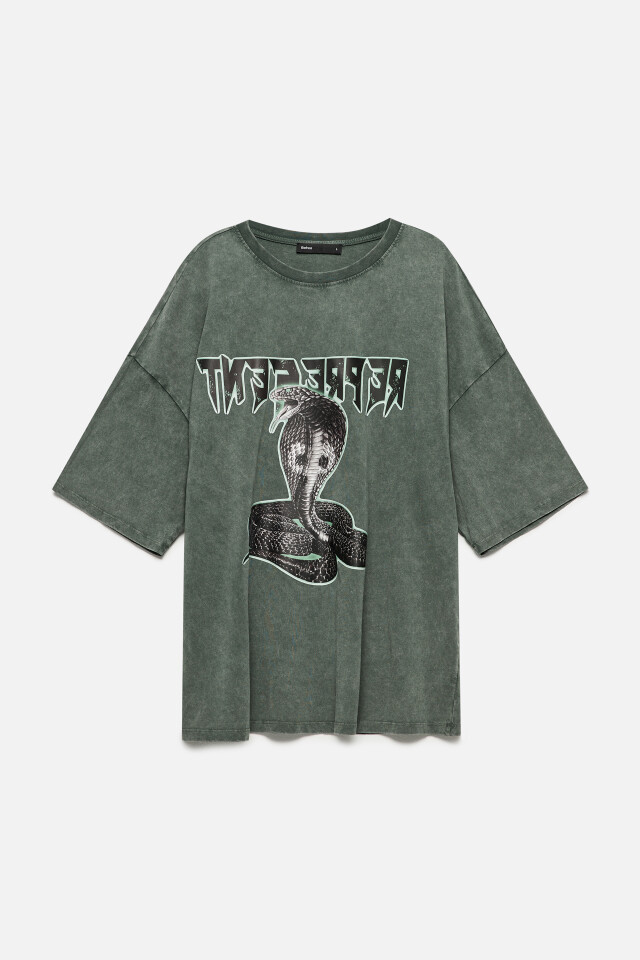 Футболка oversize вареная с принтом - цвет зеленый - 9