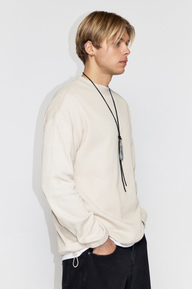 Свитшот oversize с резинкой и стопперами - цвет молочный - 4
