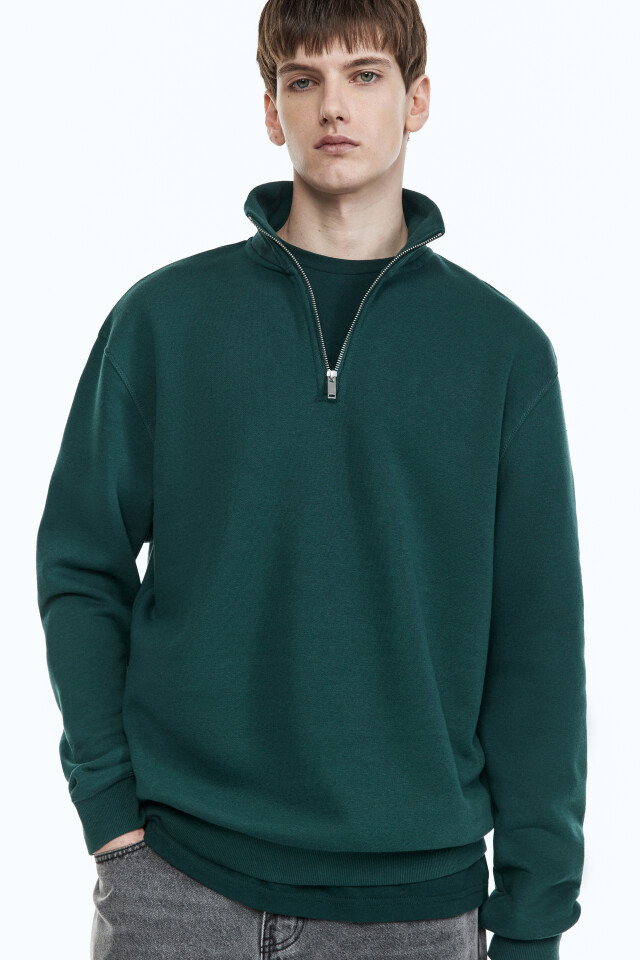 Толстовка oversize с воротником на молнии - цвет зеленый - 2