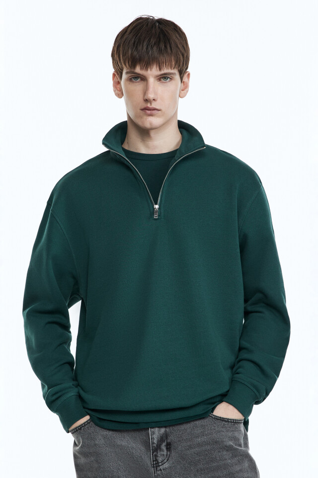 Толстовка oversize с воротником на молнии - цвет зеленый - 3