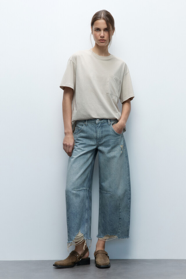 Футболка oversize с нагрудным карманом - цвет бежевый - 1