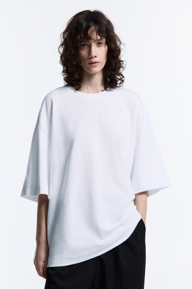 Футболка oversize хлопковая однотонная - цвет белый - 2