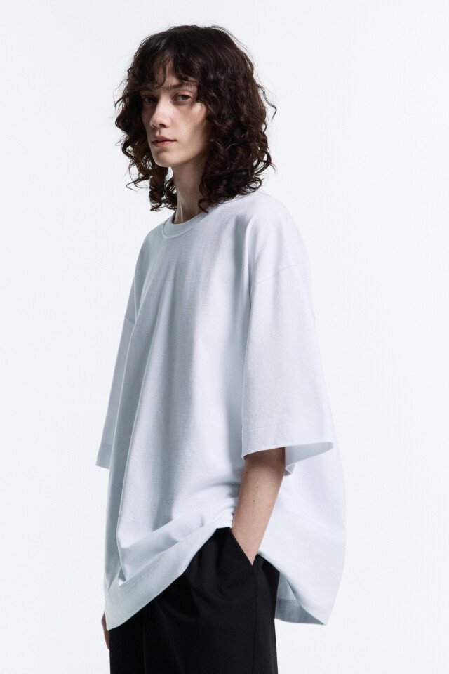 Футболка oversize хлопковая однотонная - цвет белый - 3