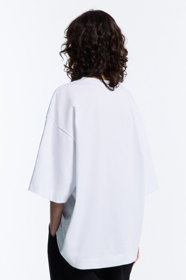 Футболка oversize хлопковая однотонная - цвет белый - 4